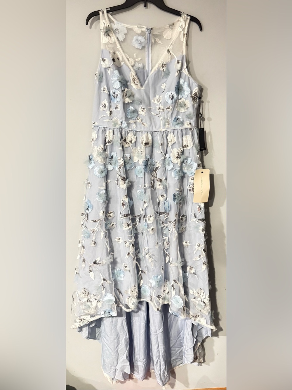Adrianna Papell Light Blue Floral Embroidered & Sequin Cocktail Dress NWT US 14